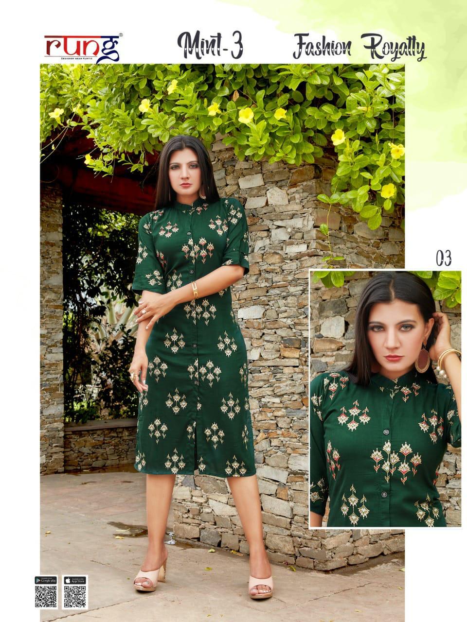 Rung Mint 3 Heavy Slub Rayon Casual Wear Designer Kurti Collection